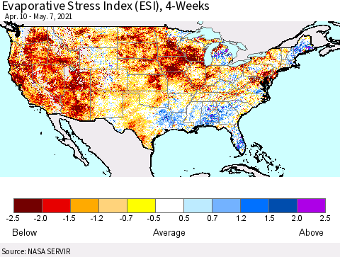 United States Evaporative Stress Index 4-Weeks (ESI) Thematic Map For 5/3/2021 - 5/9/2021