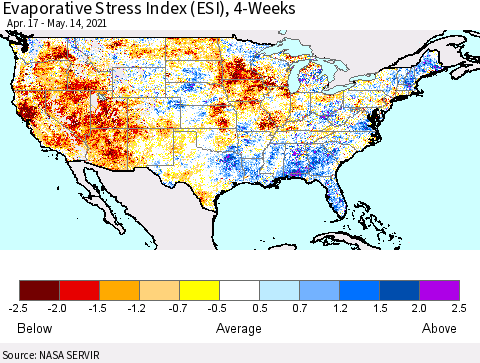 United States Evaporative Stress Index (ESI), 4-Weeks Thematic Map For 5/10/2021 - 5/16/2021