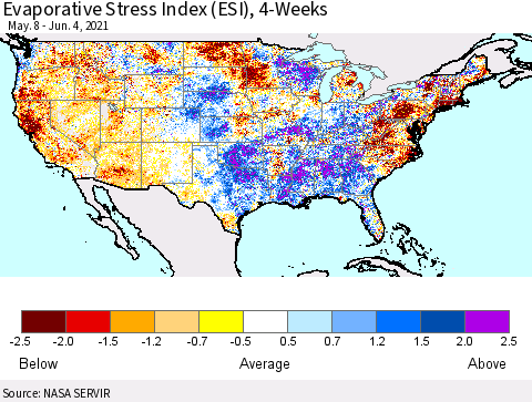 United States Evaporative Stress Index (ESI), 4-Weeks Thematic Map For 5/31/2021 - 6/6/2021