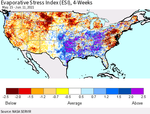 United States Evaporative Stress Index (ESI), 4-Weeks Thematic Map For 6/7/2021 - 6/13/2021