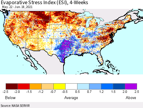 United States Evaporative Stress Index 4-Weeks (ESI) Thematic Map For 6/14/2021 - 6/20/2021
