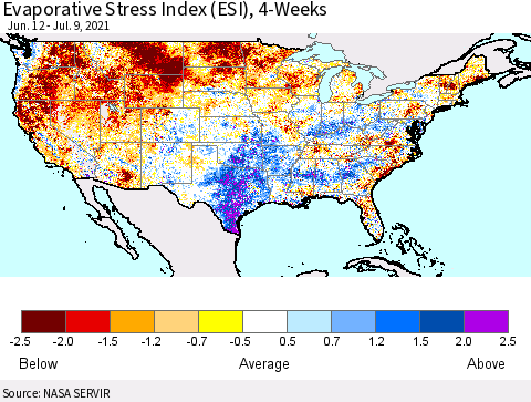 United States Evaporative Stress Index (ESI), 4-Weeks Thematic Map For 7/5/2021 - 7/11/2021
