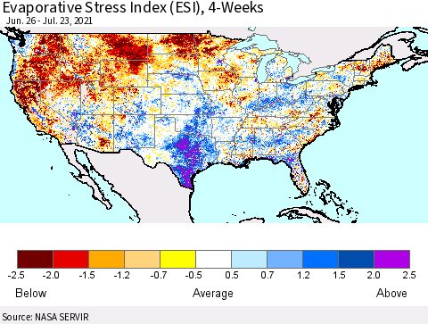 United States Evaporative Stress Index 4-Weeks (ESI) Thematic Map For 7/19/2021 - 7/25/2021