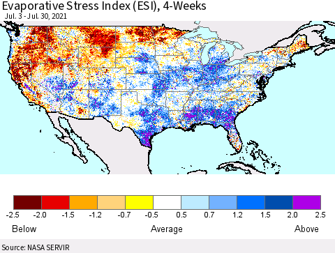 United States Evaporative Stress Index (ESI), 4-Weeks Thematic Map For 7/26/2021 - 8/1/2021