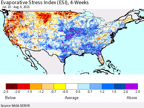United States Evaporative Stress Index 4-Weeks (ESI) Thematic Map For 8/2/2021 - 8/8/2021