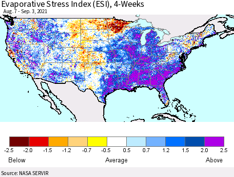 United States Evaporative Stress Index 4-Weeks (ESI) Thematic Map For 8/30/2021 - 9/5/2021