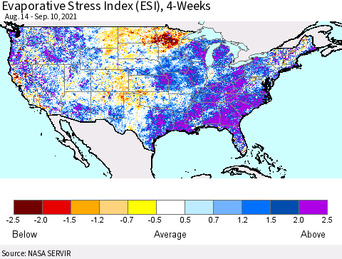 United States Evaporative Stress Index (ESI), 4-Weeks Thematic Map For 9/6/2021 - 9/12/2021