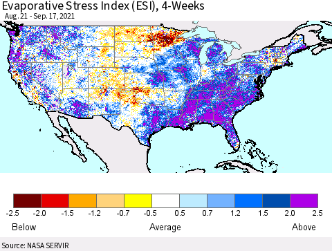 United States Evaporative Stress Index (ESI), 4-Weeks Thematic Map For 9/13/2021 - 9/19/2021