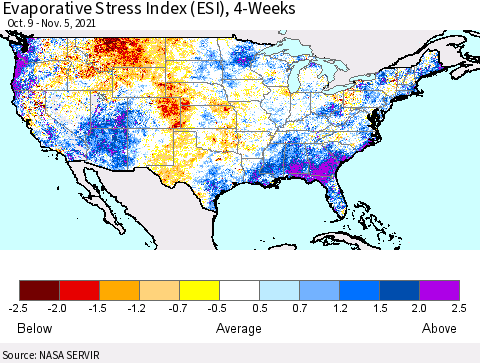 United States Evaporative Stress Index (ESI), 4-Weeks Thematic Map For 11/1/2021 - 11/7/2021