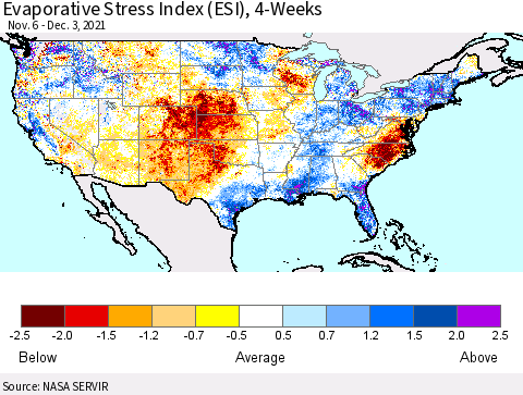 United States Evaporative Stress Index 4-Weeks (ESI) Thematic Map For 11/29/2021 - 12/5/2021