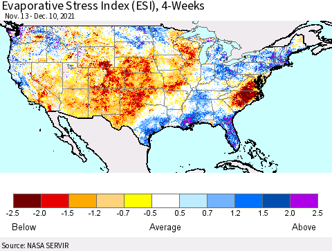 United States Evaporative Stress Index (ESI), 4-Weeks Thematic Map For 12/6/2021 - 12/12/2021