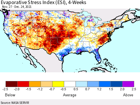United States Evaporative Stress Index (ESI), 4-Weeks Thematic Map For 12/20/2021 - 12/26/2021