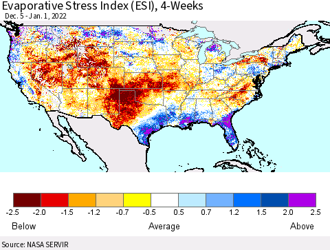 United States Evaporative Stress Index (ESI), 4-Weeks Thematic Map For 12/27/2021 - 1/2/2022