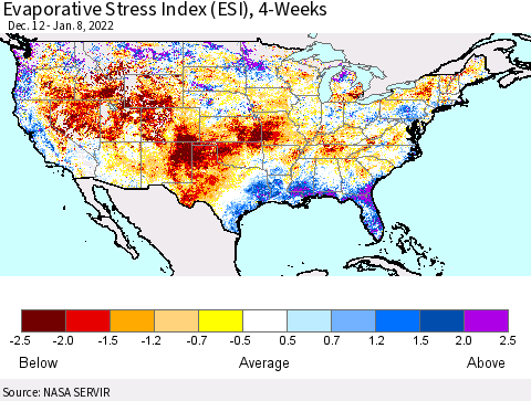United States Evaporative Stress Index (ESI), 4-Weeks Thematic Map For 1/3/2022 - 1/9/2022