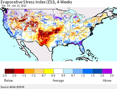 United States Evaporative Stress Index (ESI), 4-Weeks Thematic Map For 1/10/2022 - 1/16/2022