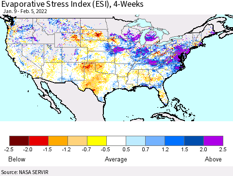 United States Evaporative Stress Index (ESI), 4-Weeks Thematic Map For 1/31/2022 - 2/6/2022