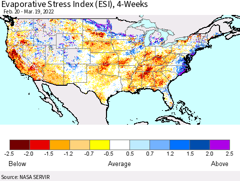United States Evaporative Stress Index (ESI), 4-Weeks Thematic Map For 3/14/2022 - 3/20/2022