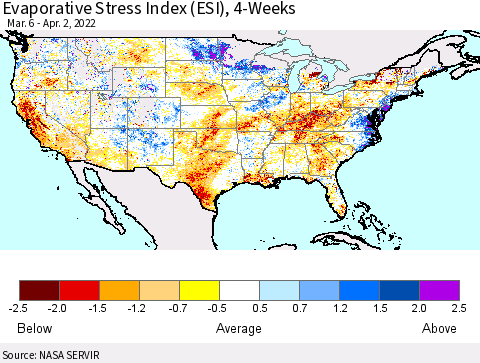 United States Evaporative Stress Index (ESI), 4-Weeks Thematic Map For 3/28/2022 - 4/3/2022