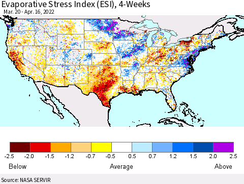 United States Evaporative Stress Index (ESI), 4-Weeks Thematic Map For 4/11/2022 - 4/17/2022