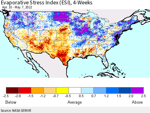 United States Evaporative Stress Index (ESI), 4-Weeks Thematic Map For 5/2/2022 - 5/8/2022