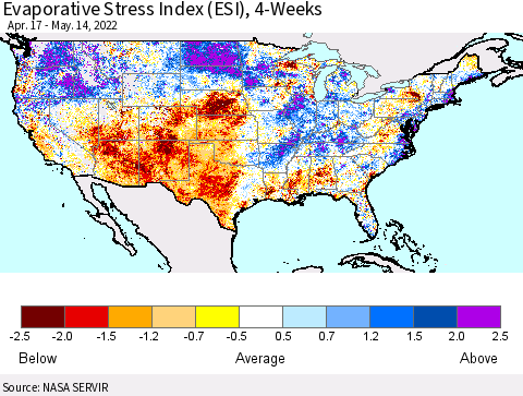 United States Evaporative Stress Index (ESI), 4-Weeks Thematic Map For 5/9/2022 - 5/15/2022