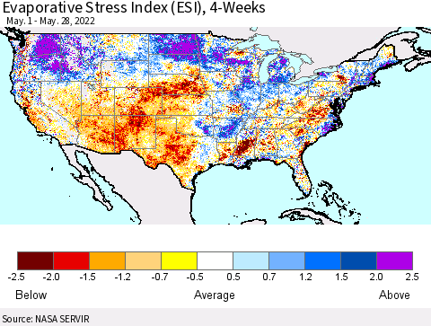United States Evaporative Stress Index (ESI), 4-Weeks Thematic Map For 5/23/2022 - 5/29/2022