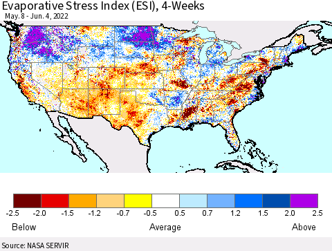 United States Evaporative Stress Index (ESI), 4-Weeks Thematic Map For 5/30/2022 - 6/5/2022