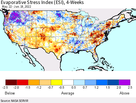 United States Evaporative Stress Index (ESI), 4-Weeks Thematic Map For 6/13/2022 - 6/19/2022