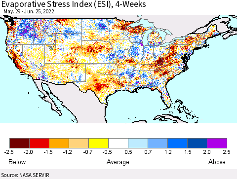 United States Evaporative Stress Index (ESI), 4-Weeks Thematic Map For 6/20/2022 - 6/26/2022
