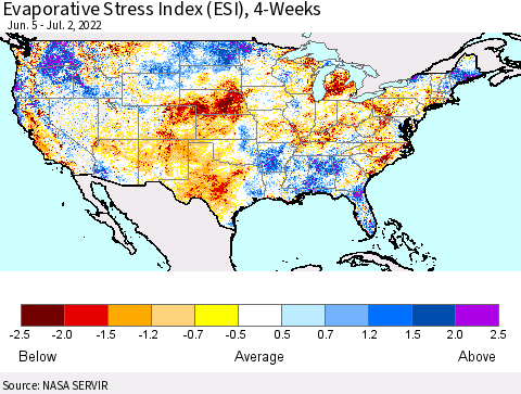 United States Evaporative Stress Index (ESI), 4-Weeks Thematic Map For 6/27/2022 - 7/3/2022