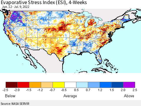United States Evaporative Stress Index (ESI), 4-Weeks Thematic Map For 7/4/2022 - 7/10/2022