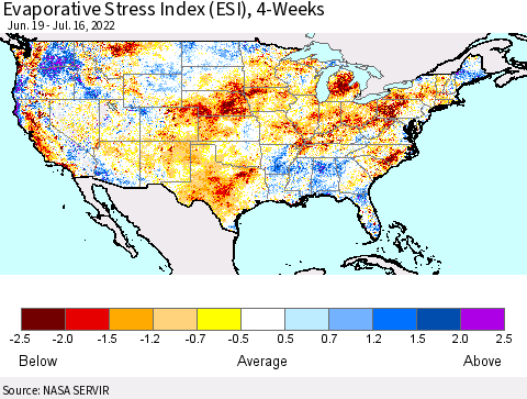 United States Evaporative Stress Index (ESI), 4-Weeks Thematic Map For 7/11/2022 - 7/17/2022