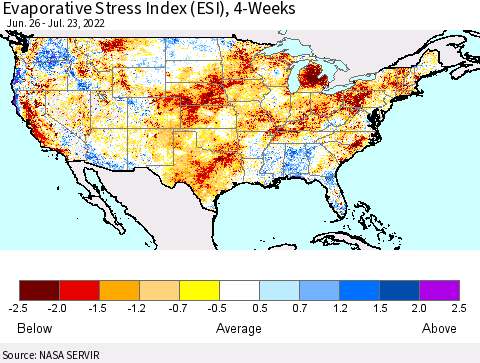 United States Evaporative Stress Index (ESI), 4-Weeks Thematic Map For 7/18/2022 - 7/24/2022