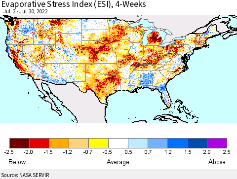 United States Evaporative Stress Index (ESI), 4-Weeks Thematic Map For 7/25/2022 - 7/31/2022