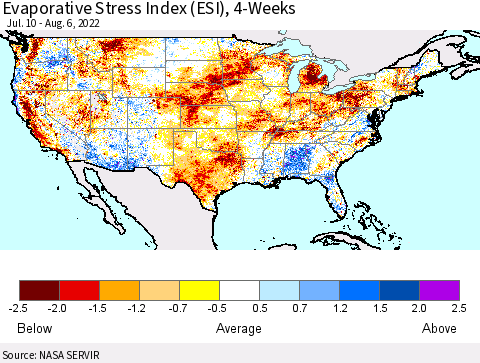 United States Evaporative Stress Index (ESI), 4-Weeks Thematic Map For 8/1/2022 - 8/7/2022