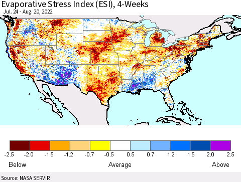 United States Evaporative Stress Index (ESI), 4-Weeks Thematic Map For 8/15/2022 - 8/21/2022