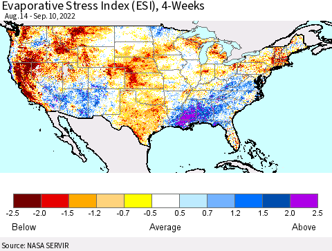 United States Evaporative Stress Index (ESI), 4-Weeks Thematic Map For 9/5/2022 - 9/11/2022