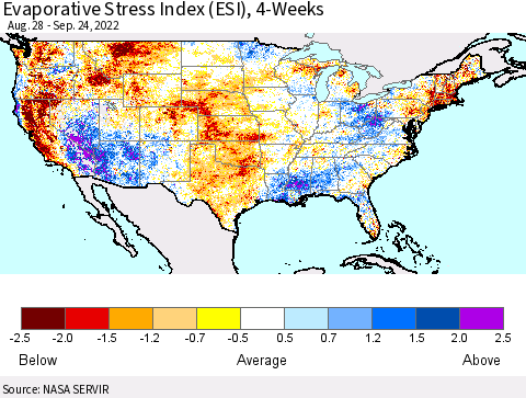 United States Evaporative Stress Index (ESI), 4-Weeks Thematic Map For 9/19/2022 - 9/25/2022