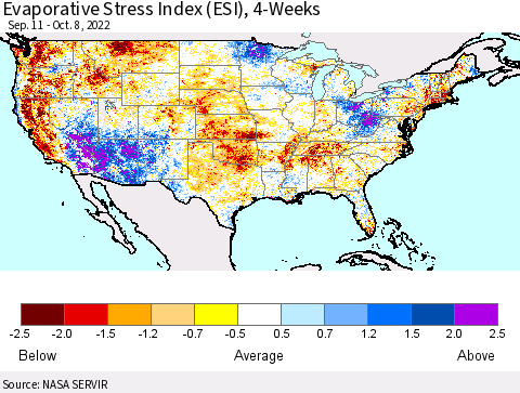 United States Evaporative Stress Index (ESI), 4-Weeks Thematic Map For 10/3/2022 - 10/9/2022