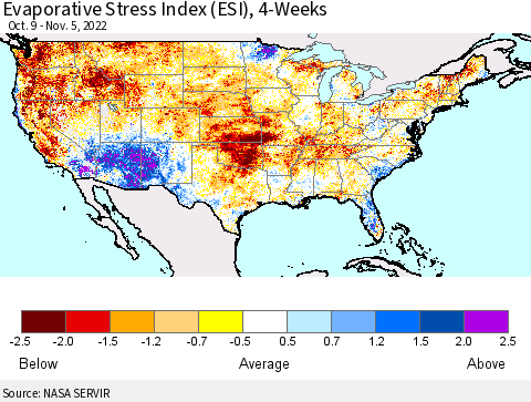 United States Evaporative Stress Index (ESI), 4-Weeks Thematic Map For 10/31/2022 - 11/6/2022