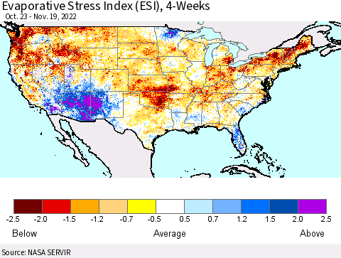 United States Evaporative Stress Index (ESI), 4-Weeks Thematic Map For 11/14/2022 - 11/20/2022