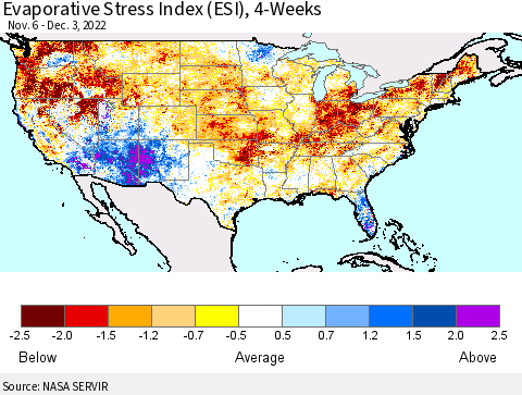 United States Evaporative Stress Index (ESI), 4-Weeks Thematic Map For 11/28/2022 - 12/4/2022