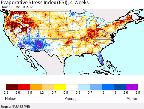 United States Evaporative Stress Index (ESI), 4-Weeks Thematic Map For 12/5/2022 - 12/11/2022