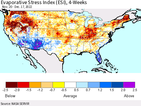 United States Evaporative Stress Index (ESI), 4-Weeks Thematic Map For 12/12/2022 - 12/18/2022