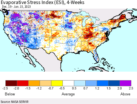United States Evaporative Stress Index (ESI), 4-Weeks Thematic Map For 1/9/2023 - 1/15/2023