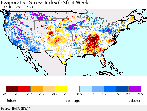 United States Evaporative Stress Index (ESI), 4-Weeks Thematic Map For 2/6/2023 - 2/12/2023