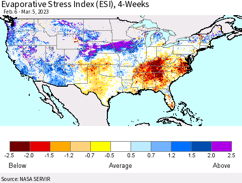 United States Evaporative Stress Index (ESI), 4-Weeks Thematic Map For 2/27/2023 - 3/5/2023