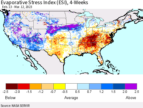 United States Evaporative Stress Index (ESI), 4-Weeks Thematic Map For 3/6/2023 - 3/12/2023