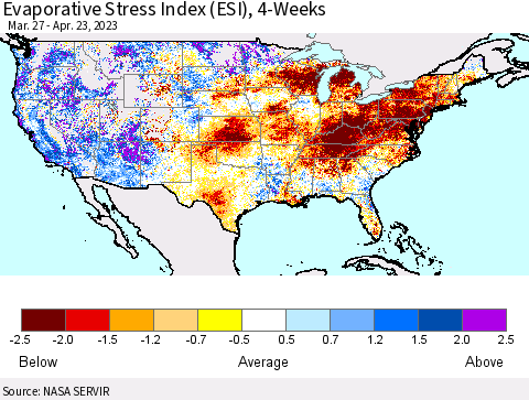 United States Evaporative Stress Index (ESI), 4-Weeks Thematic Map For 4/17/2023 - 4/23/2023