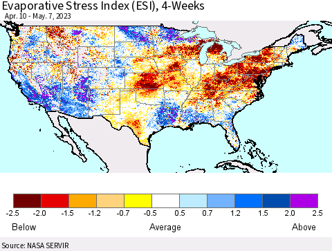 United States Evaporative Stress Index (ESI), 4-Weeks Thematic Map For 5/1/2023 - 5/7/2023